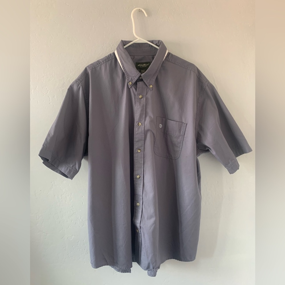 Eddie Bauer Mens Button Down Shirt Gray Short Sleeve 100% Cotton Relaxed Fit XXL